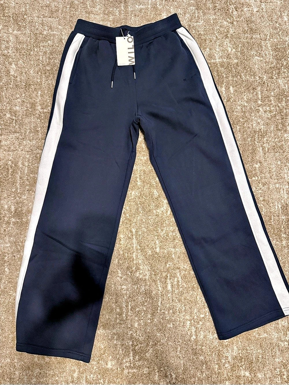 Wilo The Label Brushed Fleece Contrast Wide Leg Jogger Blue & White Large - NWT